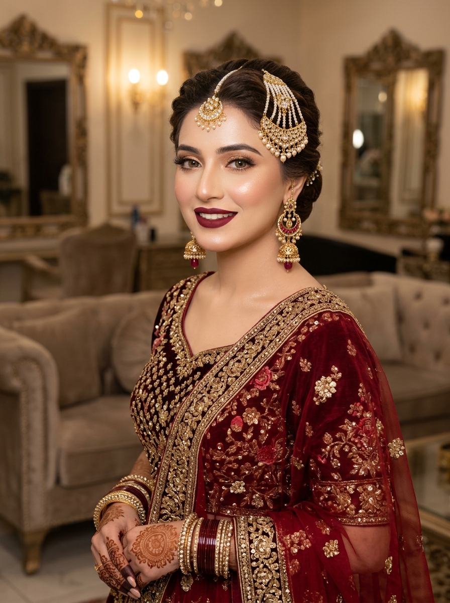Royal Pakistani bride makeover at Mahi Beauty Studio Rawalpindi