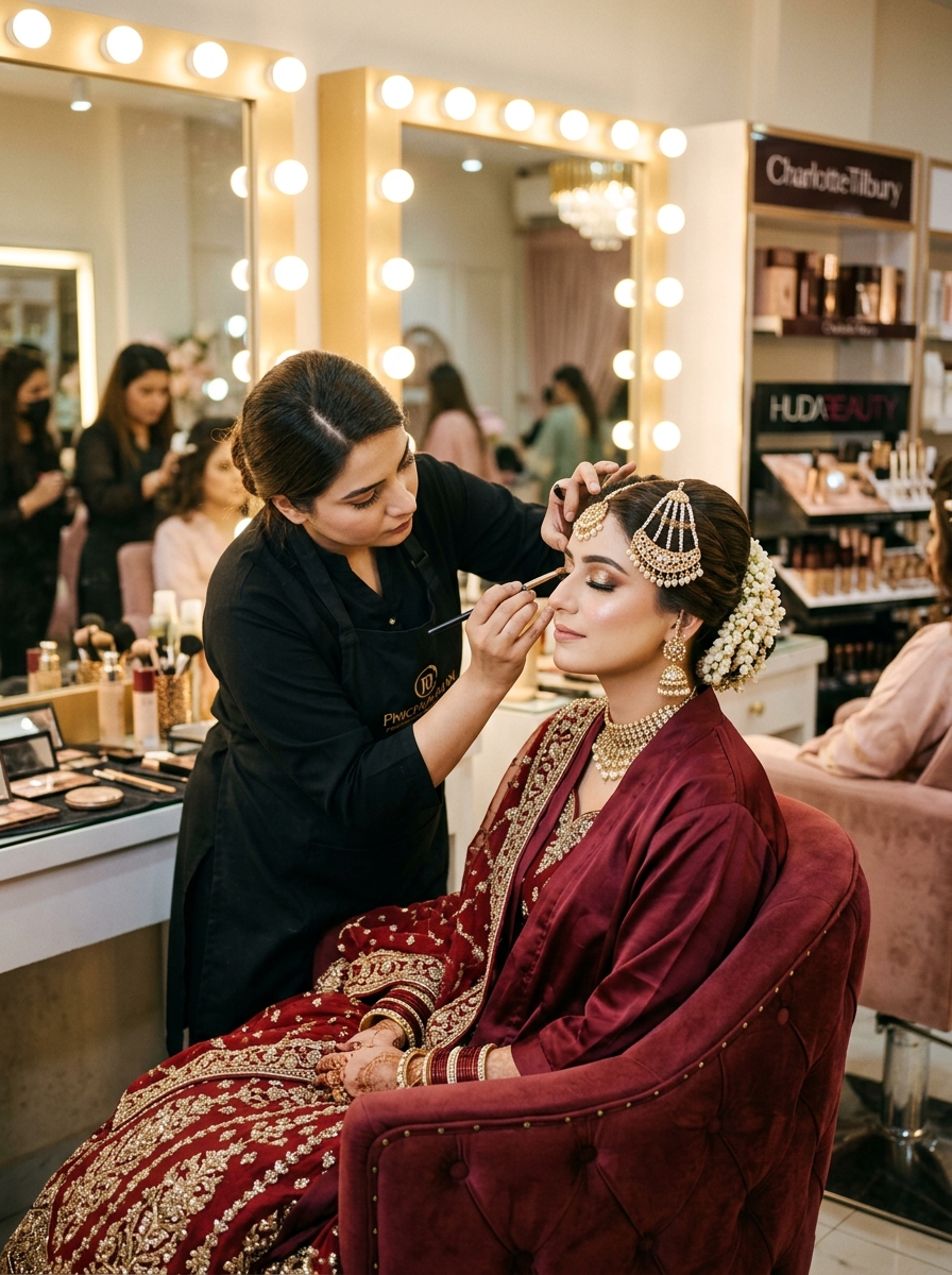 Makeup artist applying eye makeup